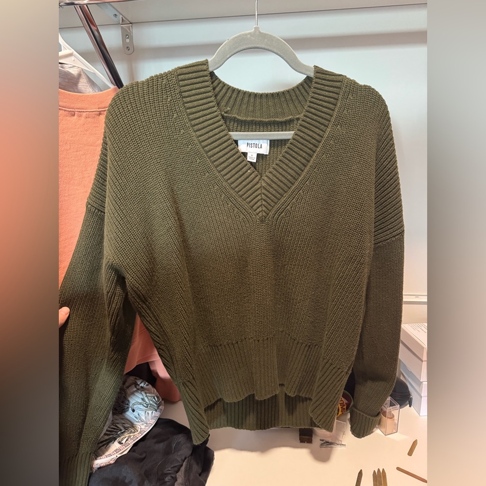 Pistola Camille Shoulder Pad V Neck Knit Sweater